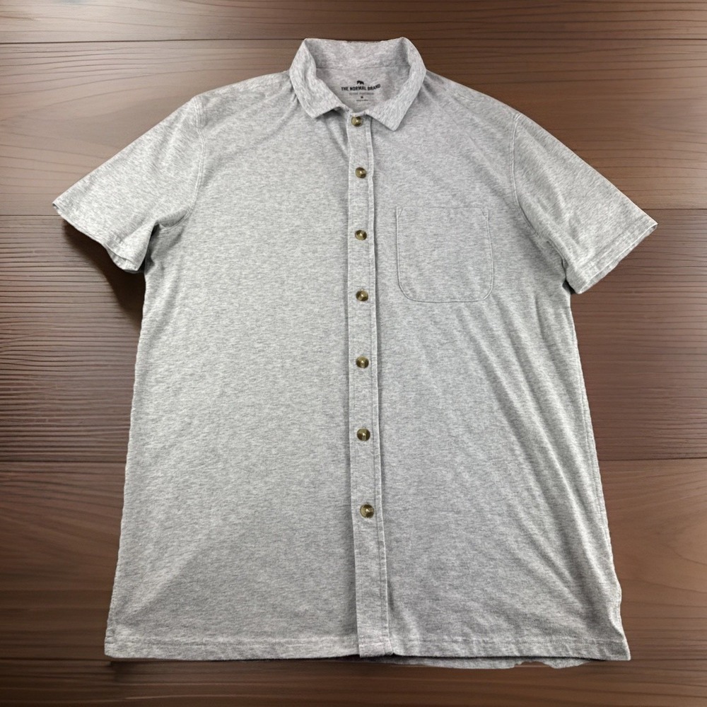 The Normal Brand Active Puremeso Shirt Mens M Gray Short Sleeve Button Up Preppy